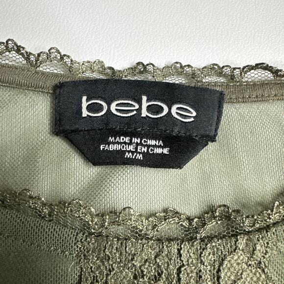 Bebe Olive Green Lace Mesh Peplum Tank M Fairy Grunge Goth Romantic Y2K Camisole - Picture 8 of 11